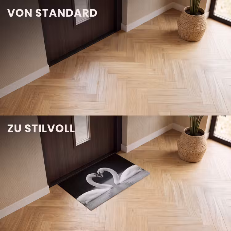 Fußmatte - Schwäne - Herz - Schwarz - Weiß — 3