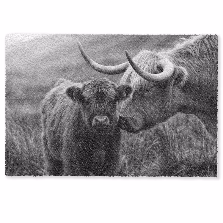 Fußmatte - Schottischer Highlander - Kalb - Schwarz - Weiß — 1