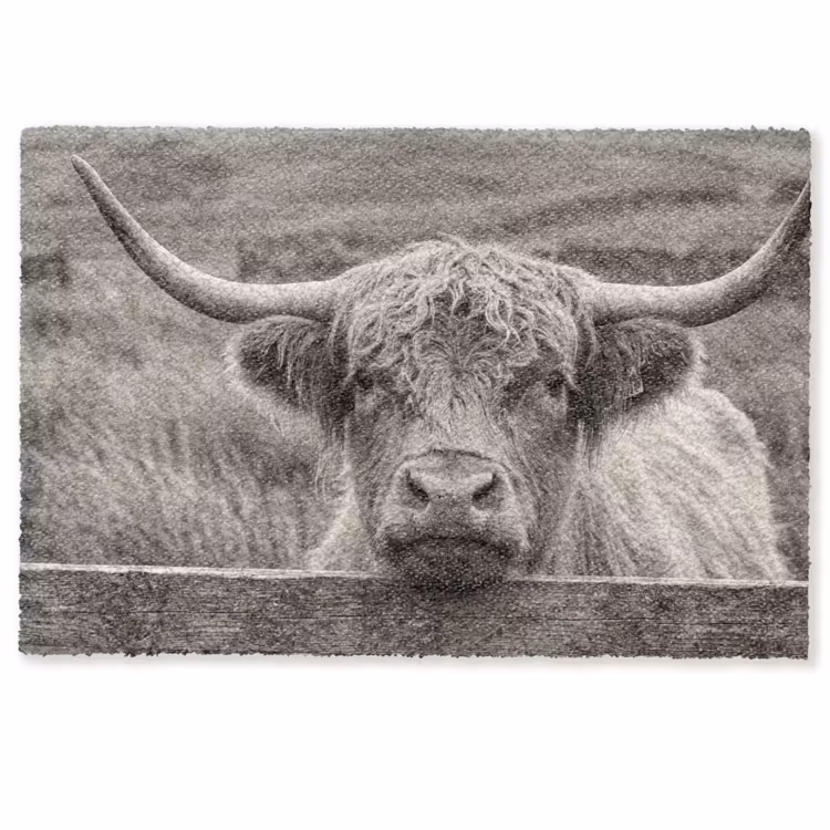 Fußmatte - Schottischer Highlander - Schwarz - Weiß - Holz — 1