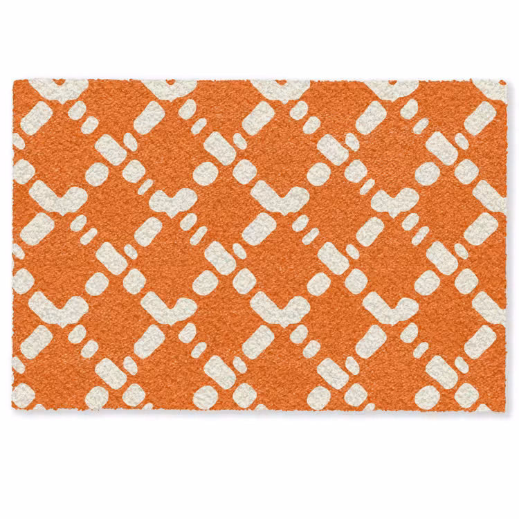 Fußmatte - Orange - Karomuster - Weiß — 1