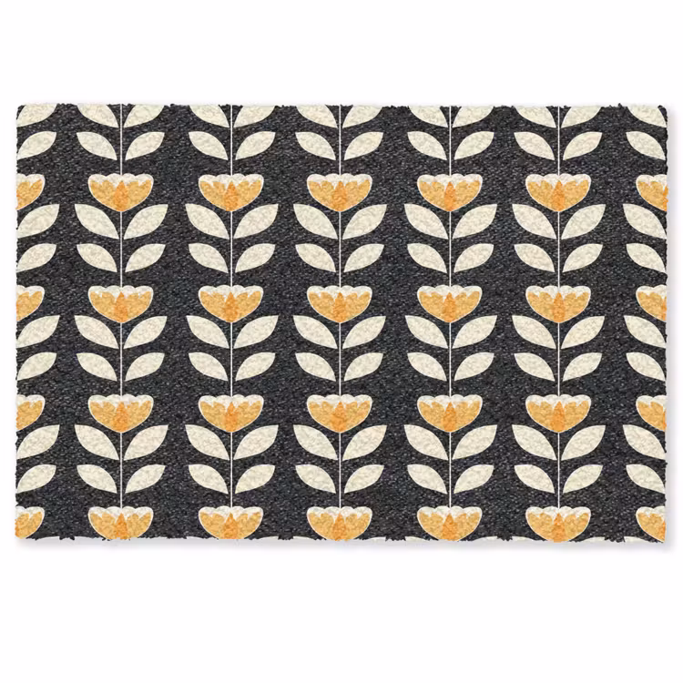 Fußmatte - Retro - Blume - Schwarz - Ockergelb — 1