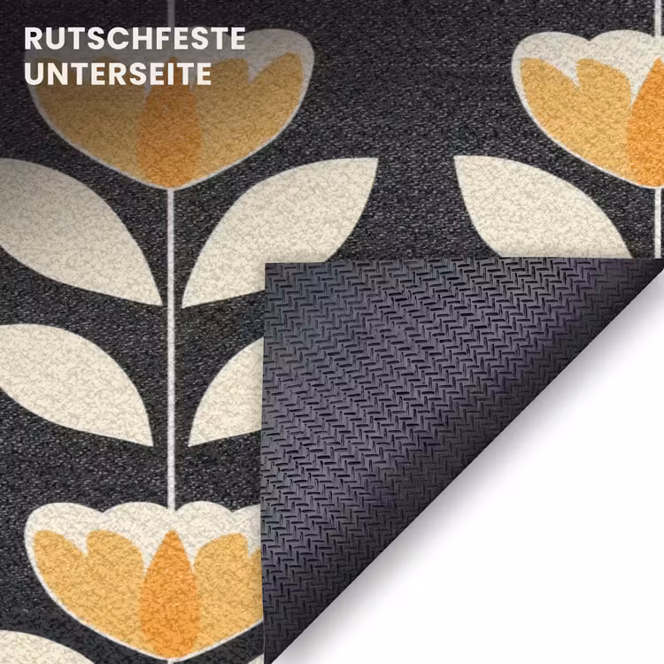 Fußmatte - Retro - Blume - Schwarz - Ockergelb — 6