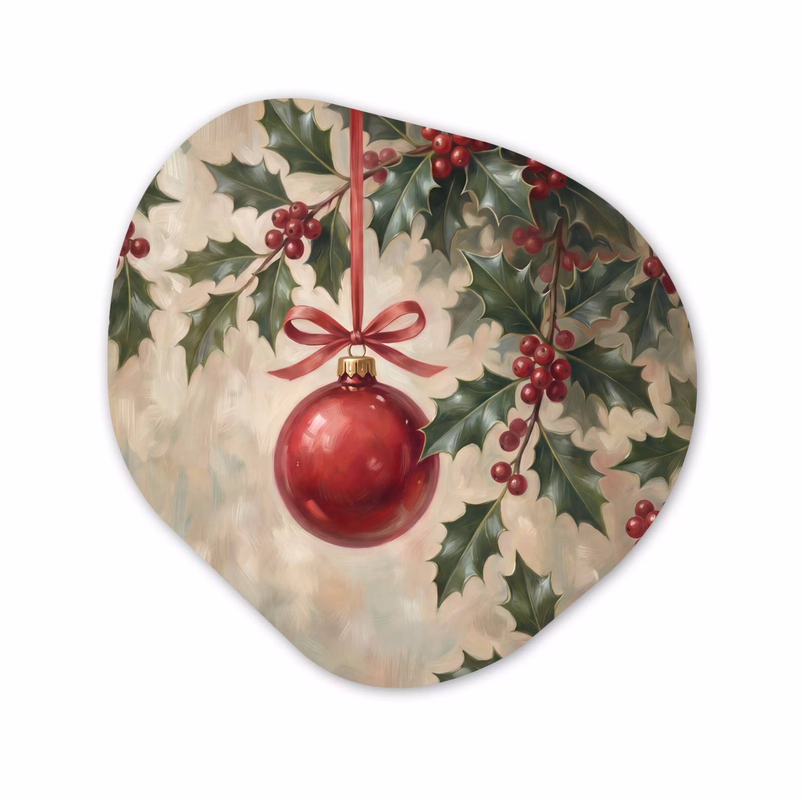 Glasbild Organische Form - Weihnachtskugel – Stechpalme – Rot — 1