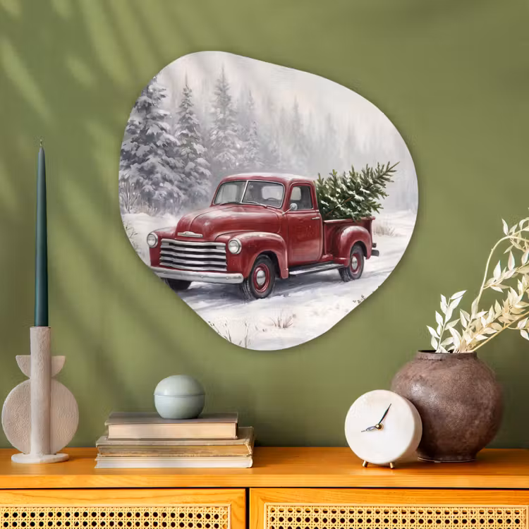 Glasbild Organische Form - Auto – Verschneit – Wald — 2