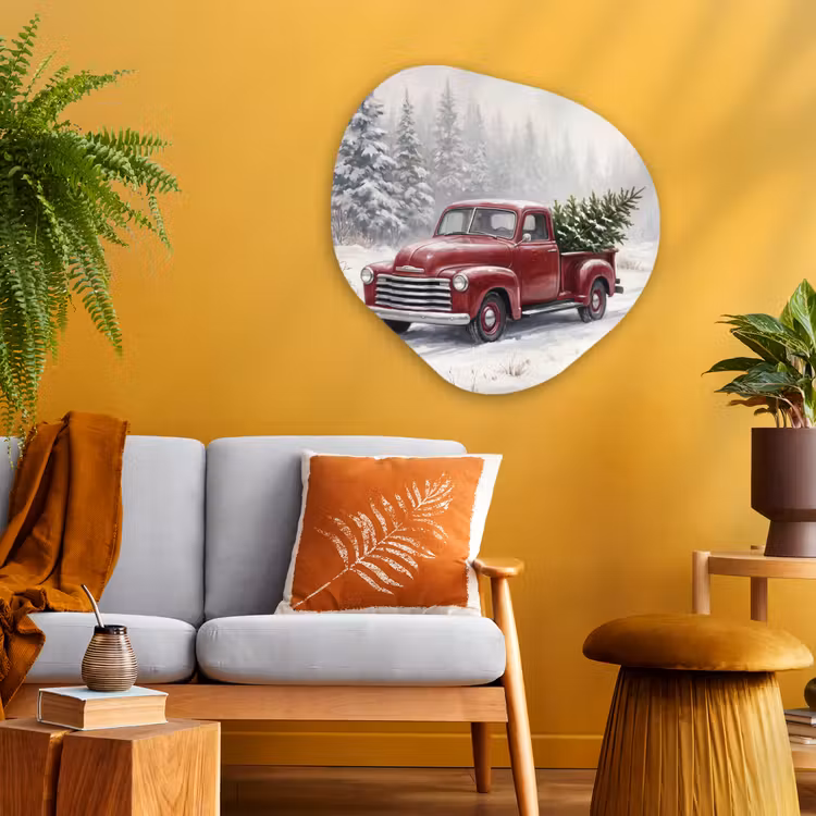 Glasbild Organische Form - Auto – Verschneit – Wald — 3