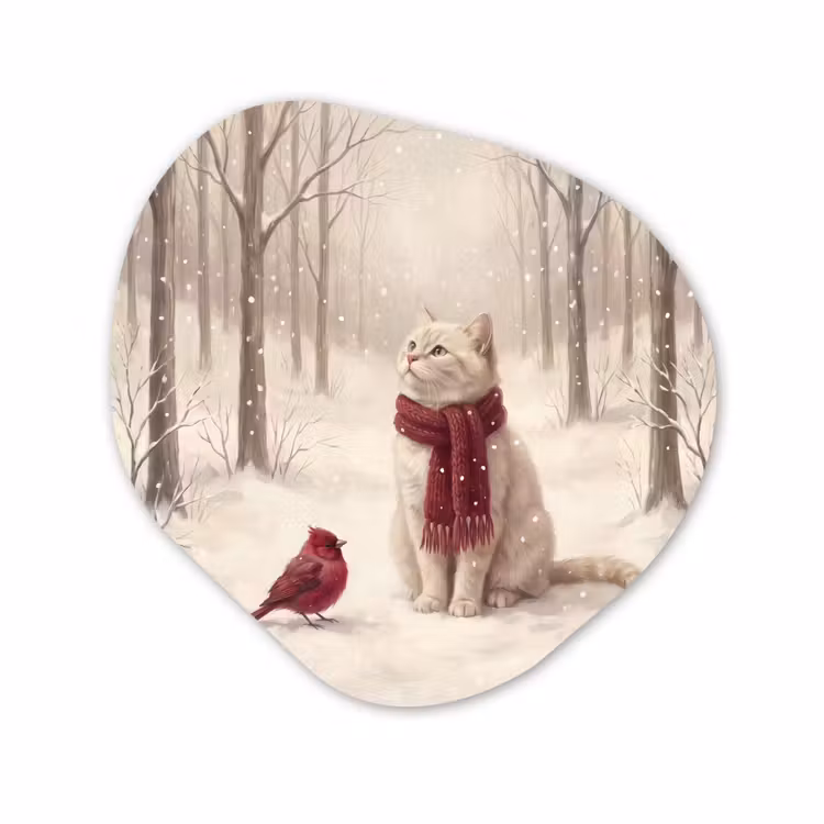 Glasbild Organische Form - Katze – Vogel – Winter — 1