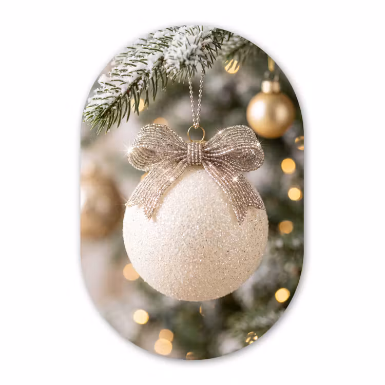 Glasbild Oval - Weihnachtskugel – Weiß – Weihnachten — 1