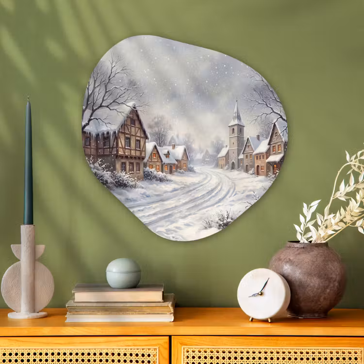 Glasbild Organische Form - Dorf – Schnee – Winter — 2