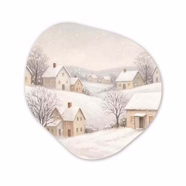 Glasbild Organische Form - Dorf – Winter – Schnee — 1