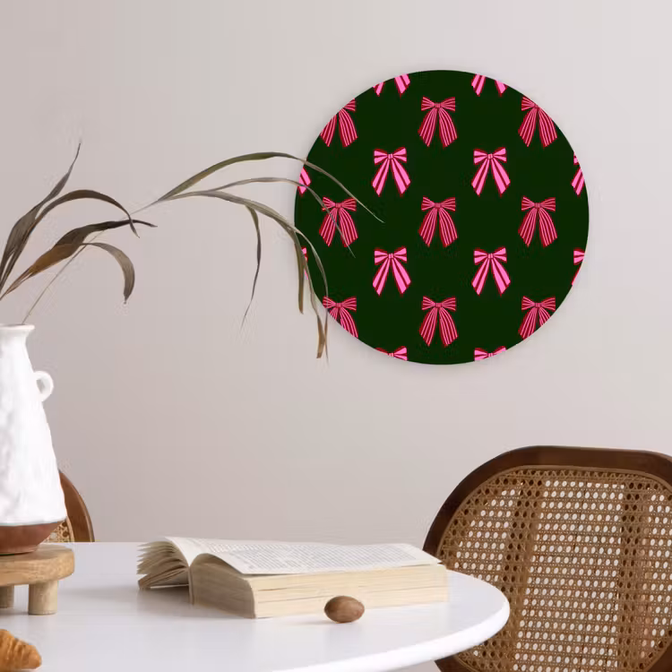 Glasbild Rund - Schleifen – Weihnachten – Rosa – Grün — 4