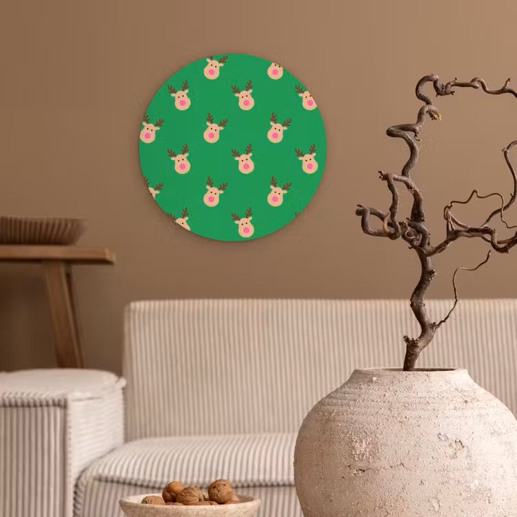 Glasbild Rund - Rentiere – Weihnachten – Neon – Grün — 2
