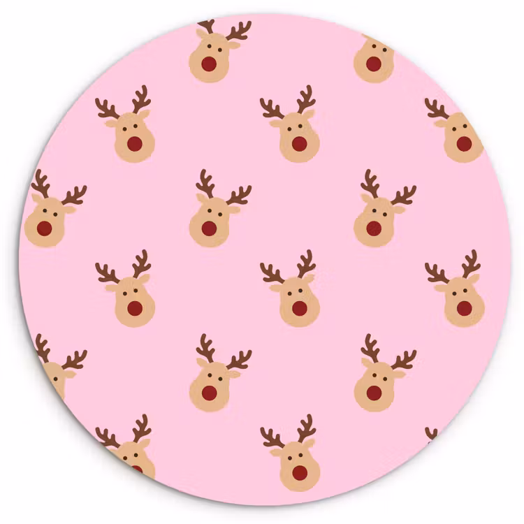 Glasbild Rund - Rentiere – Weihnachten – Rosa — 1