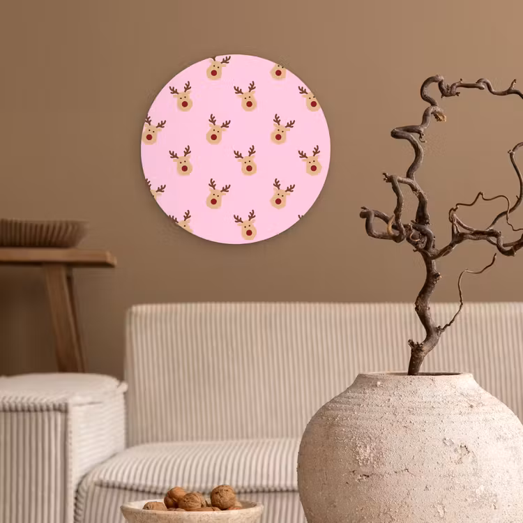 Glasbild Rund - Rentiere – Weihnachten – Rosa — 2