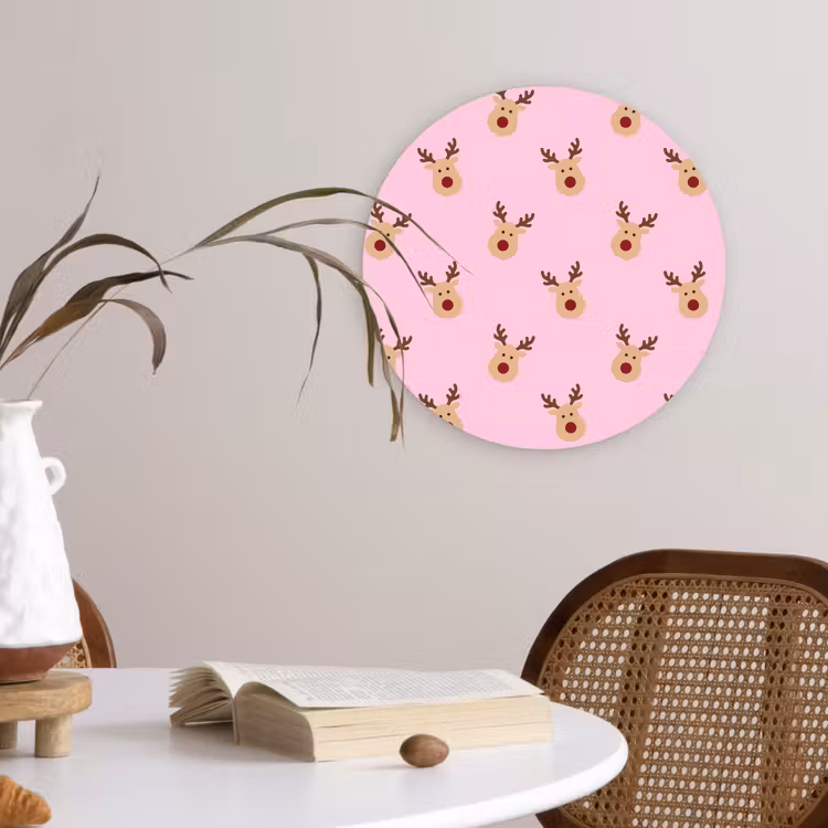 Glasbild Rund - Rentiere – Weihnachten – Rosa — 4