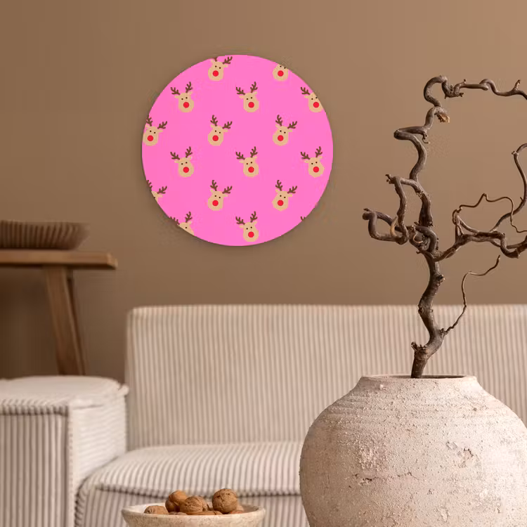 Glasbild Rund - Rentiere – Weihnachten – Neon – Rosa — 2
