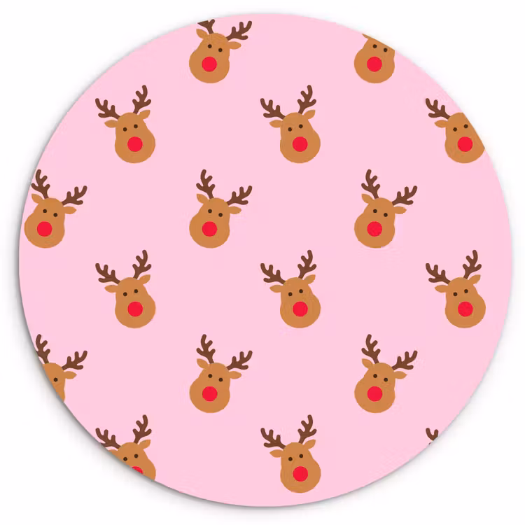 Glasbild Rund - Rentiere – Weihnachten – Rosa – Rot — 1