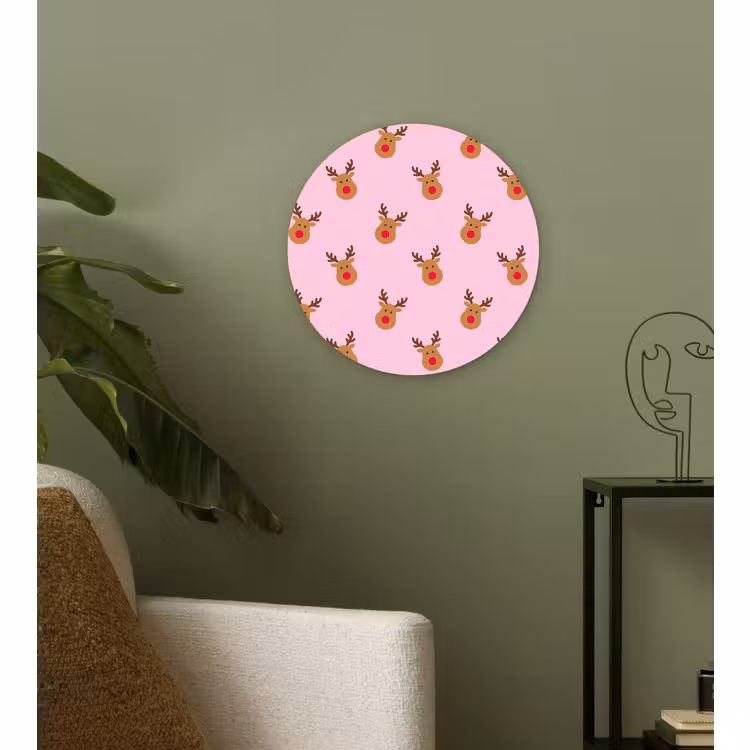 Glasbild Rund - Rentiere – Weihnachten – Rosa – Rot — 3