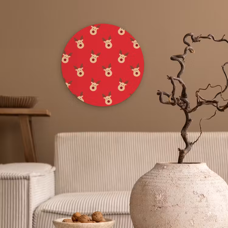 Glasbild Rund - Rentiere – Weihnachten – Rot — 2