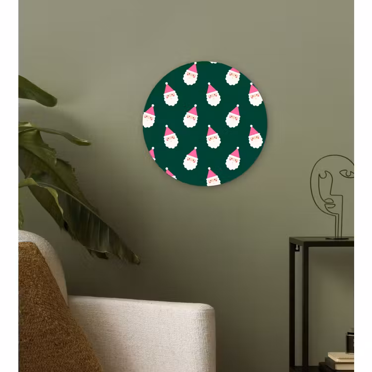 Glasbild Rund - Weihnachtsmann – Weihnachten – Grün – Rosa — 3