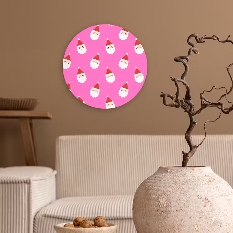 Glasbild Rund - Weihnachtsmann – Weihnachten – Rosa – Rot — 2