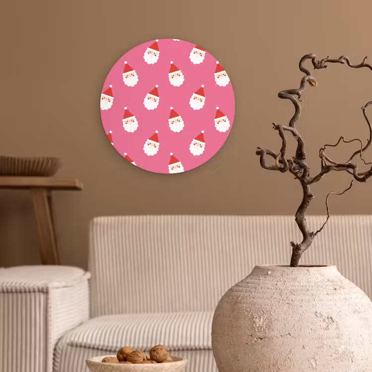 Glasbild Rund - Weihnachtsmann – Weihnachten – Rot – Rosa — 2
