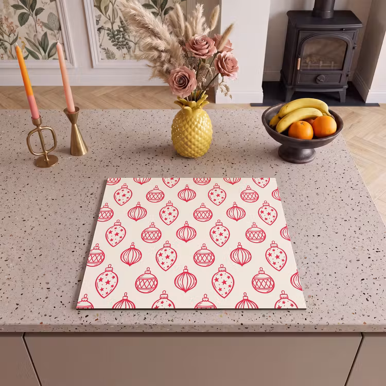 Herdabdeckplatte - Weihnachtskugel – Creme – Rot — 2