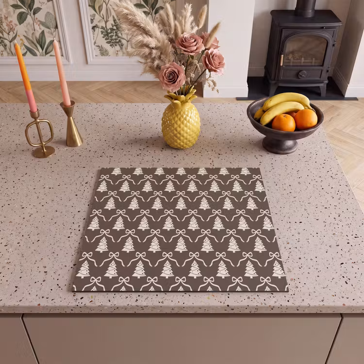 Herdabdeckplatte - Schleife – Taupe – Weiß – Weihnachten — 2