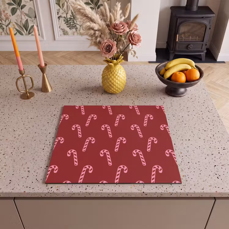 Herdabdeckplatte - Weihnachten – Burgunderrot – Rosa – Zuckerstange — 2
