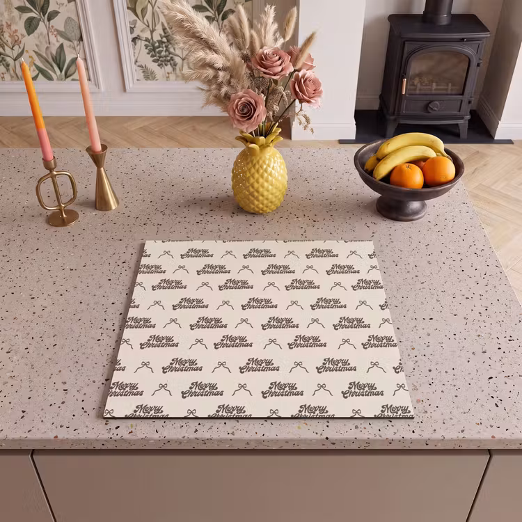Herdabdeckplatte - Text – Braun – Creme – Schleife — 2