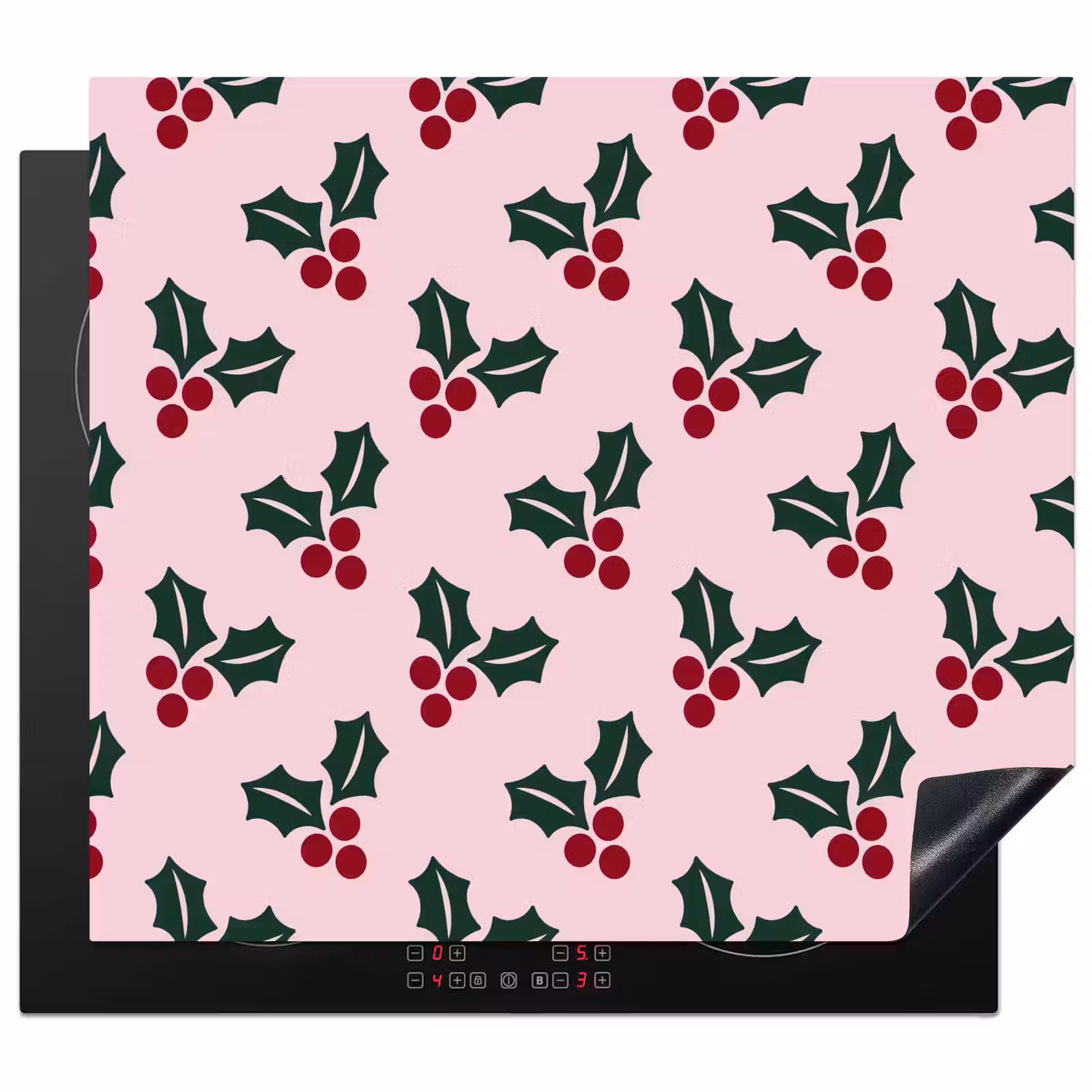 Herdabdeckplatte - Weihnachten – Stechpalme – Grün – Rosa — 1