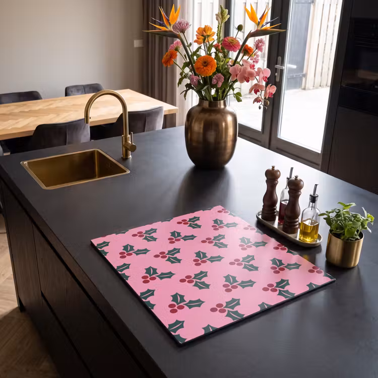 Herdabdeckplatte - Rosa – Weihnachten – Stechpalme — 5