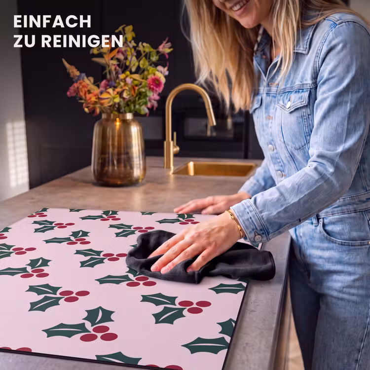 Herdabdeckplatte - Weihnachten – Stechpalme – Grün – Rosa — 6
