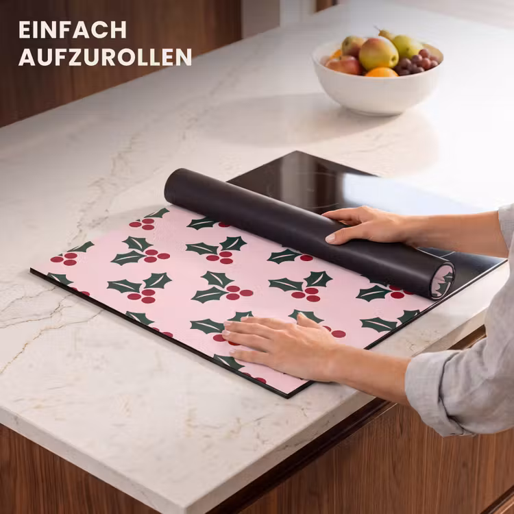 Herdabdeckplatte - Weihnachten – Stechpalme – Grün – Rosa — 7