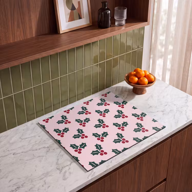 Herdabdeckplatte - Weihnachten – Stechpalme – Grün – Rosa — 8