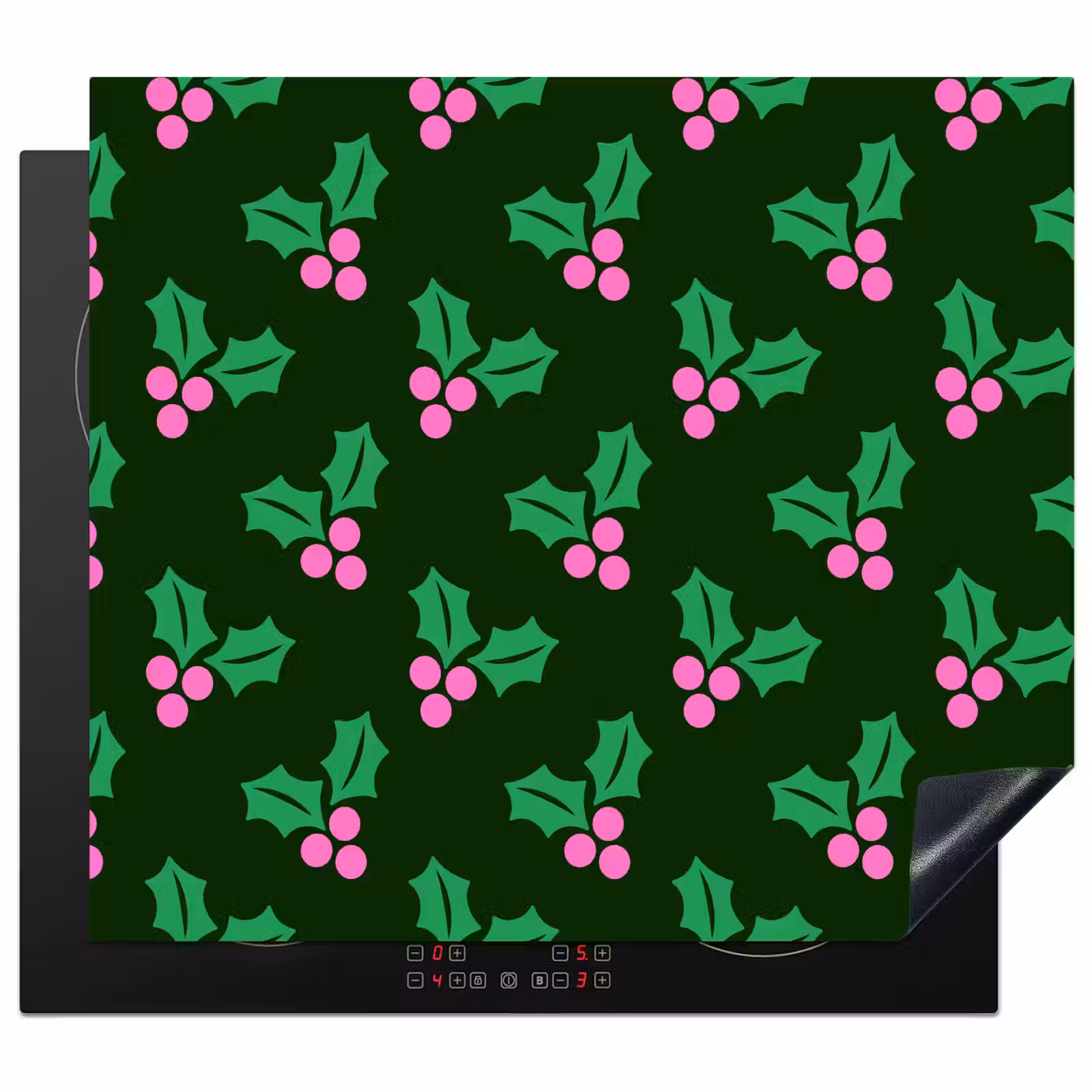 Herdabdeckplatte - Stechpalme – Grün – Rosa – Weihnachten — 1