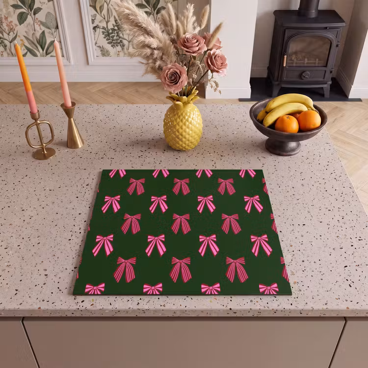 Herdabdeckplatte - Schleifen – Weihnachten – Rosa – Grün — 2