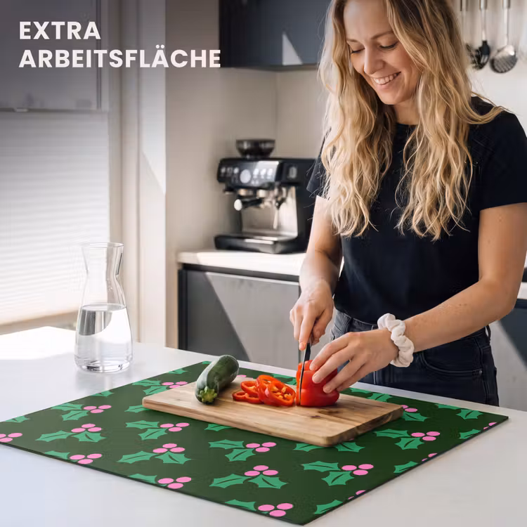 Herdabdeckplatte - Stechpalme – Grün – Rosa – Weihnachten — 4