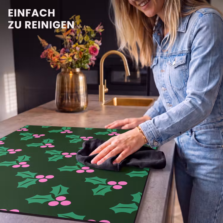 Herdabdeckplatte - Stechpalme – Grün – Rosa – Weihnachten — 6