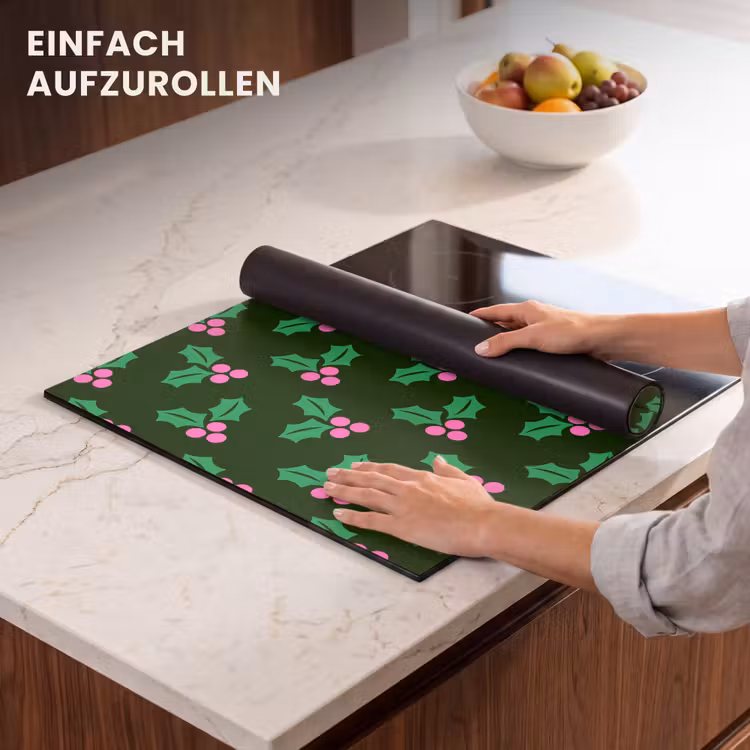 Herdabdeckplatte - Stechpalme – Grün – Rosa – Weihnachten — 7