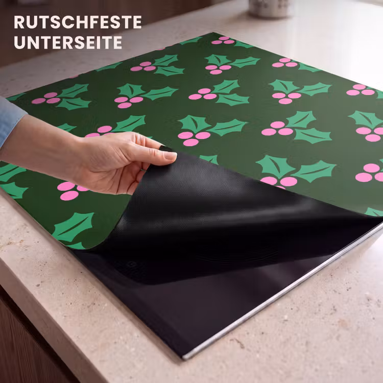 Herdabdeckplatte - Stechpalme – Grün – Rosa – Weihnachten — 9