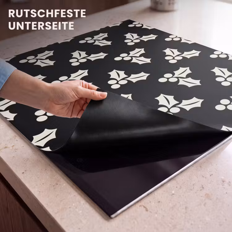 Herdabdeckplatte - Weihnachten – Schwarz – Weiß – Stechpalme — 9