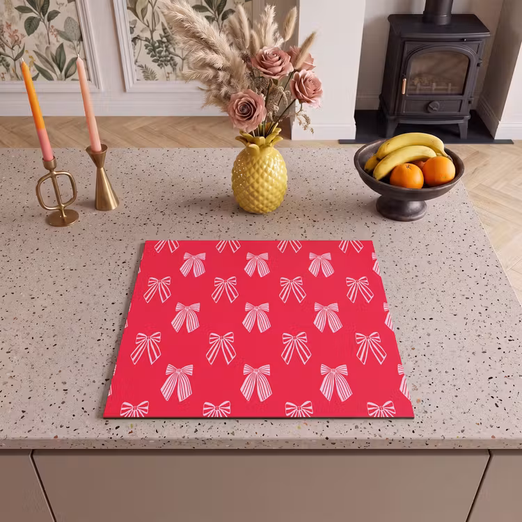 Herdabdeckplatte - Schleifen – Weihnachten – Rot – Rosa — 2