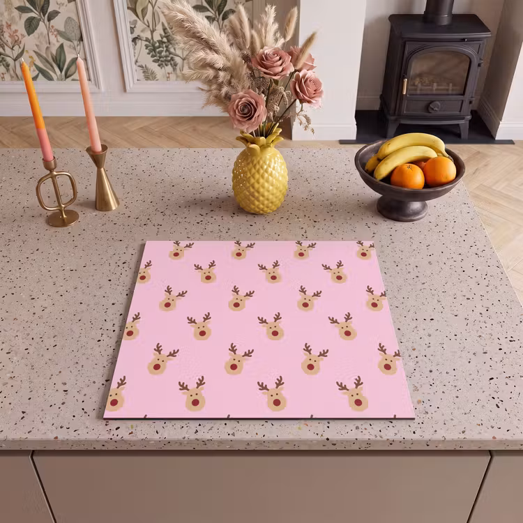 Herdabdeckplatte - Rentiere – Weihnachten – Rosa — 2