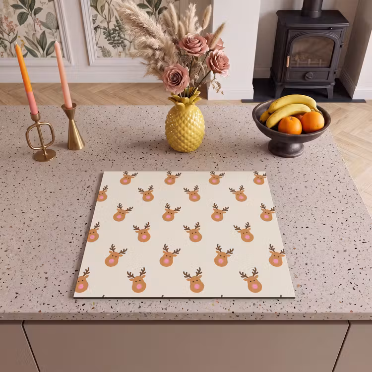 Herdabdeckplatte - Rentiere – Weihnachten – Creme – Rosa — 2