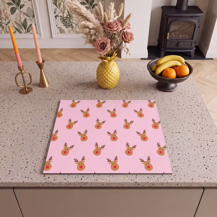 Herdabdeckplatte - Rentiere – Weihnachten – Rosa – Rot — 2