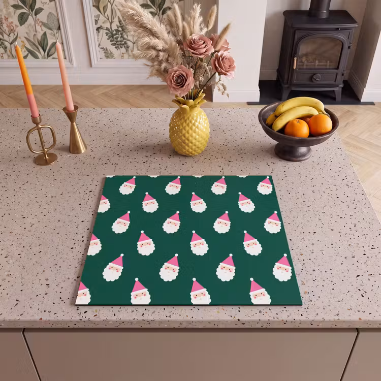 Herdabdeckplatte - Weihnachtsmann – Weihnachten – Grün – Rosa — 2
