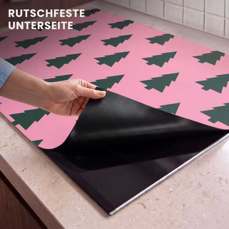 2-in-1 Herdabdeckplatte & Spritzschutz - Weihnachtsbaum – Rosa – Grün — 4
