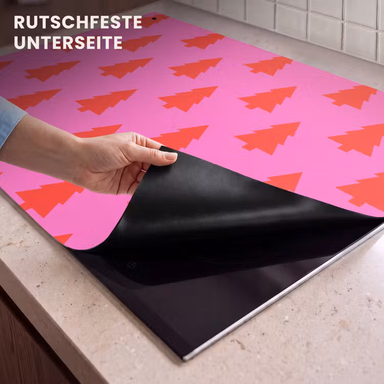 2-in-1 Herdabdeckplatte & Spritzschutz - Weihnachtsbaum – Rot – Neon — 4