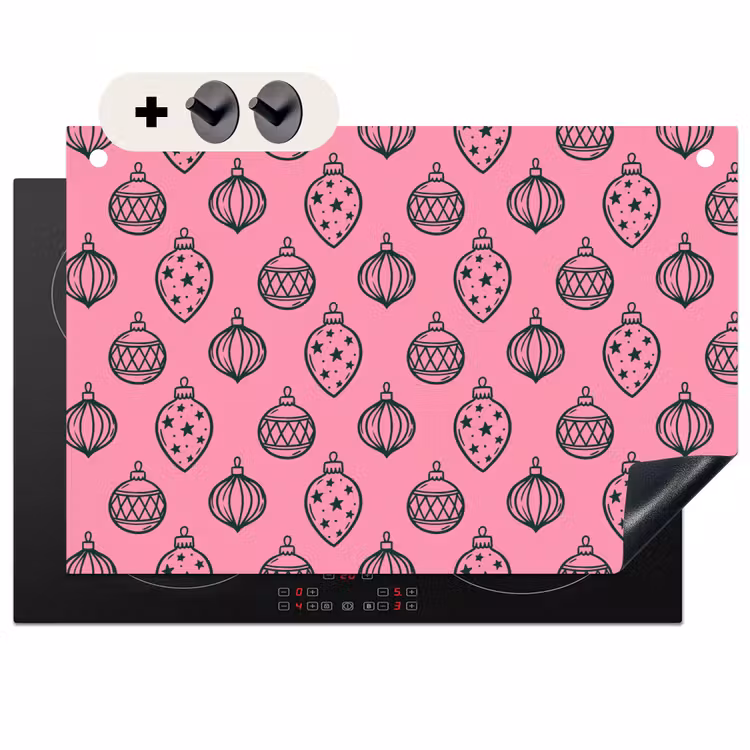 2-in-1 Herdabdeckplatte & Spritzschutz - Weihnachtskugel – Grün – Rosa — 1
