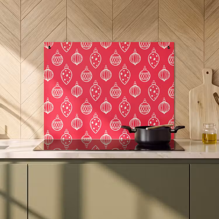 2-in-1 Herdabdeckplatte & Spritzschutz - Weihnachtskugel – Rot – Weiß — 3
